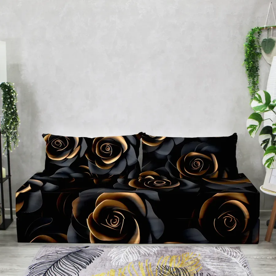 Бескаркасный диван "Розы черное золото"