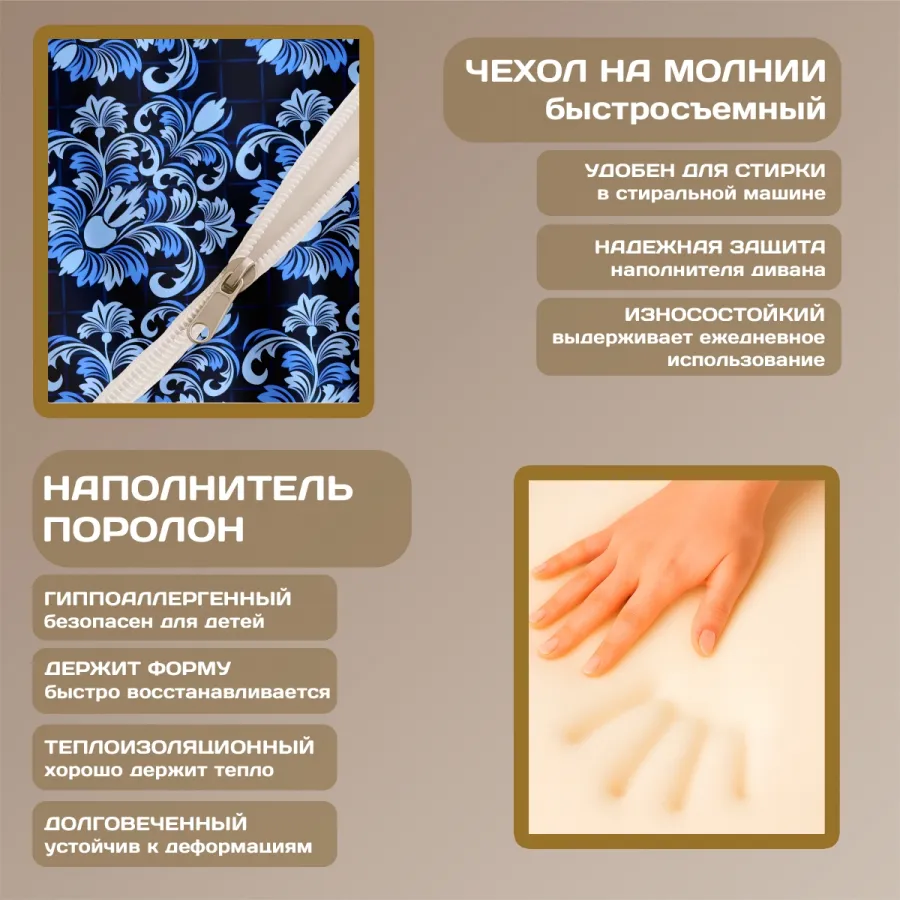 Бескаркасный диван "Синие вензеля на черном фоне"